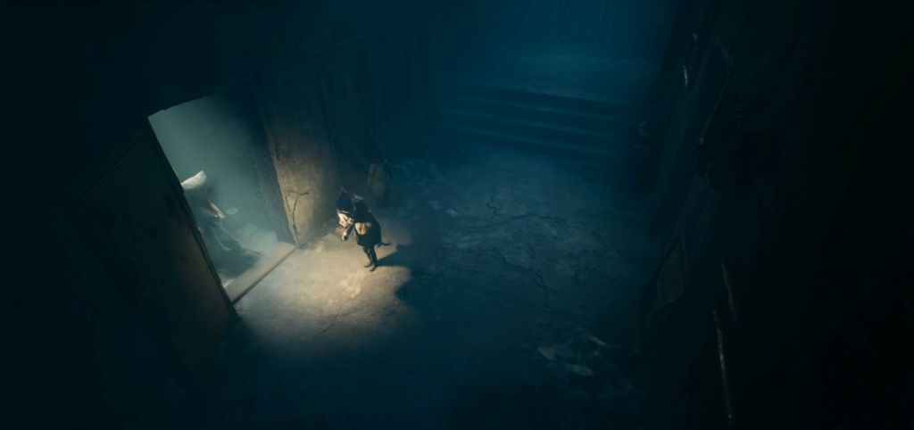 Кот с фонарём в подвале