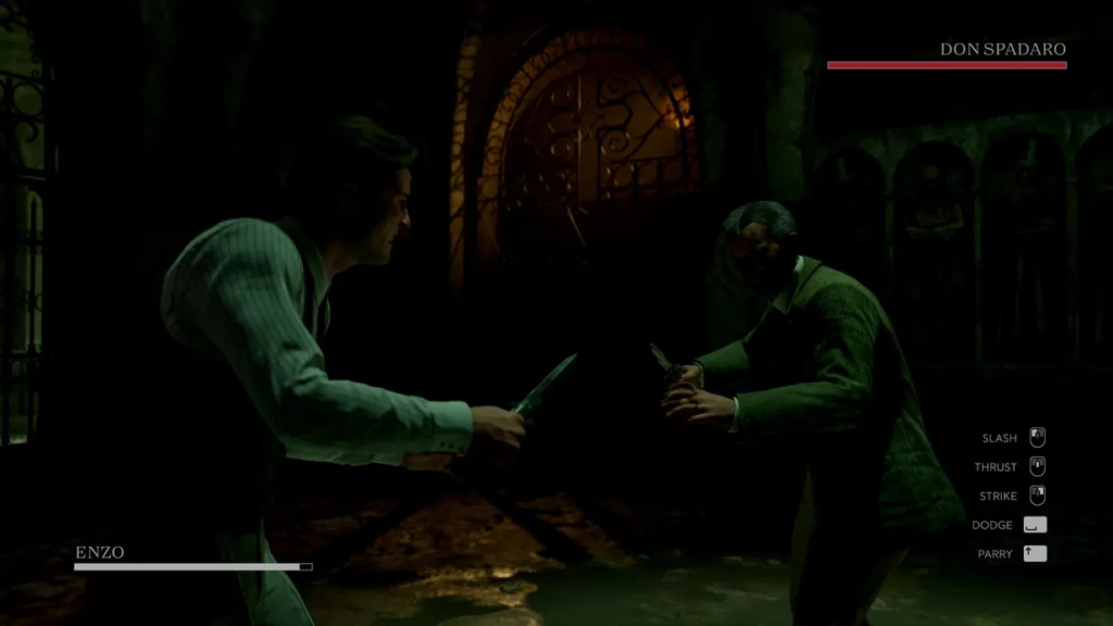 Энцо дерется ножом с Дон Спадаро в подземелье