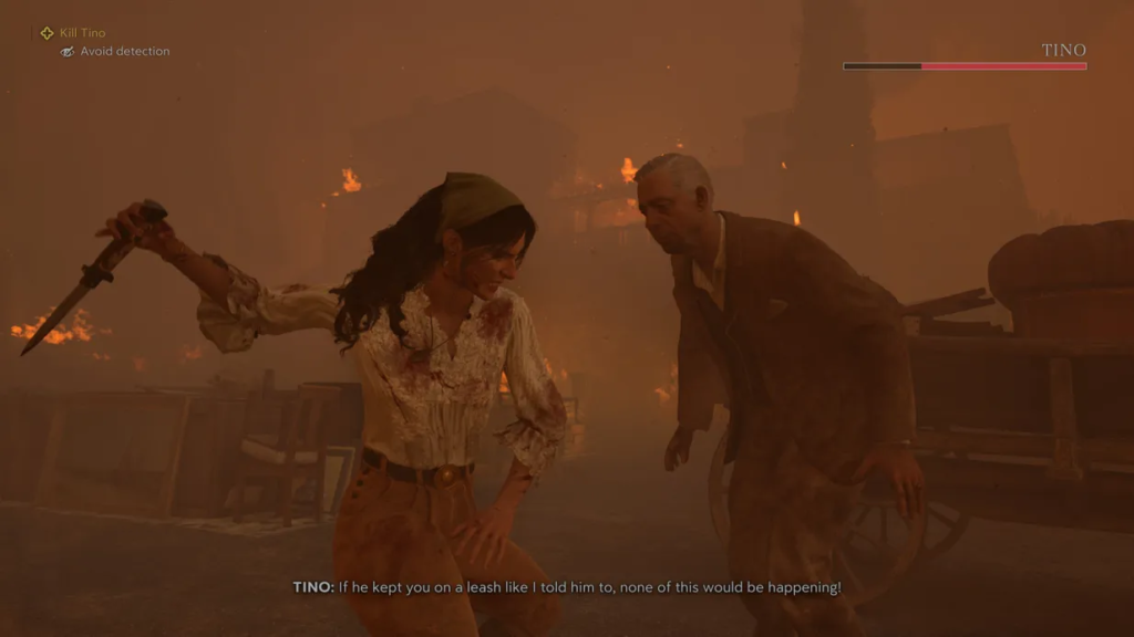 Женщина с ножом атакует Тино на улице в огне