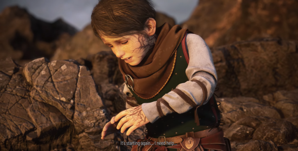 Амиция де Рун страдает на скалах, A Plague Tale