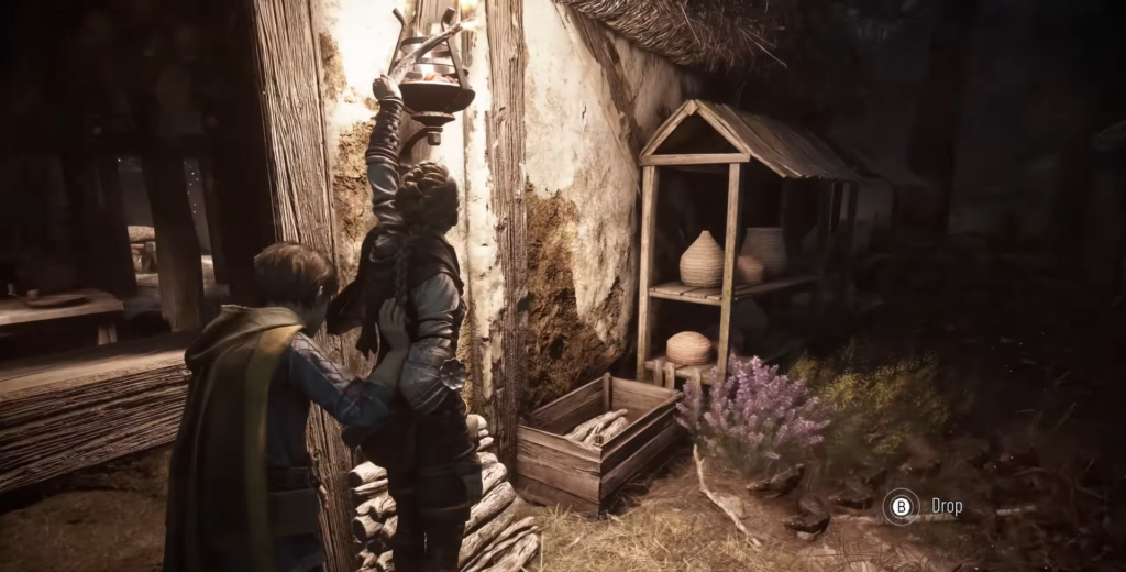 Амиция зажигает лампу в сарае A Plague Tale