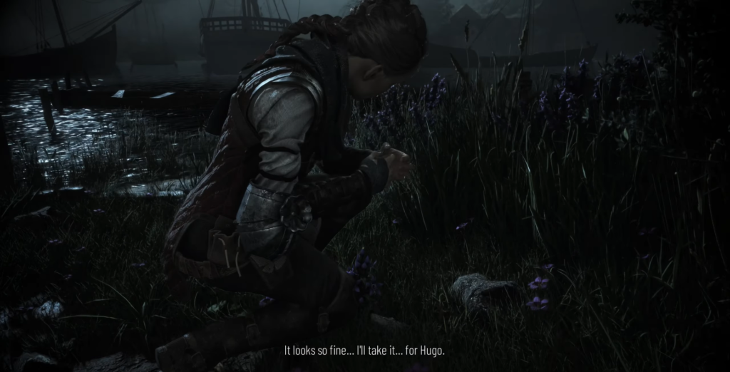 Амиция из A Plague Tale собирает цветы у воды
