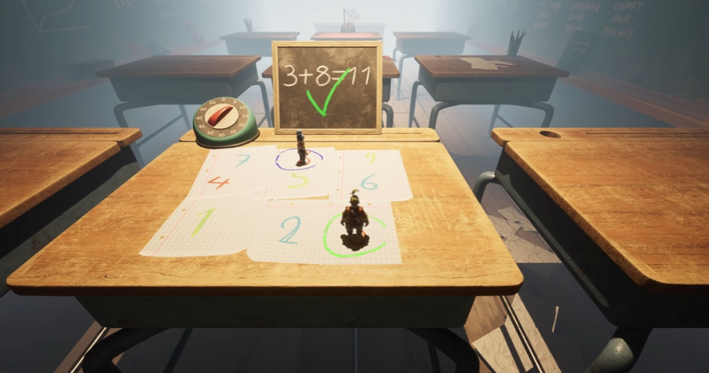 Мэй и Коди из It Takes Two стоят на парте в классе