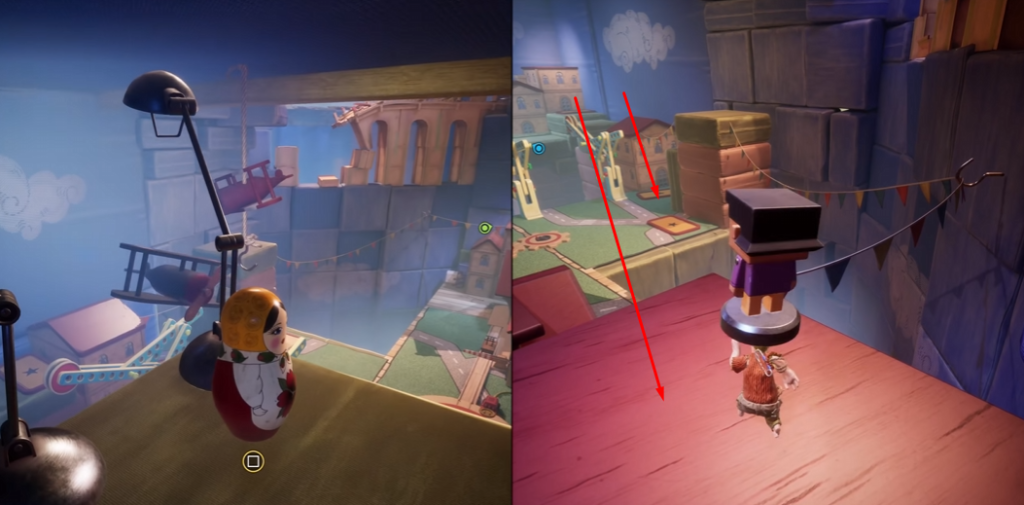 Матрёшка и фигурка на платформе в комнате игрушек