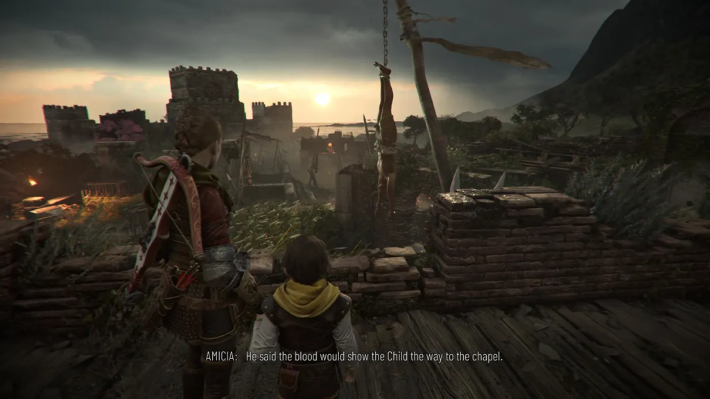 Амиция и Гуго из A Plague Tale смотрят на крепость