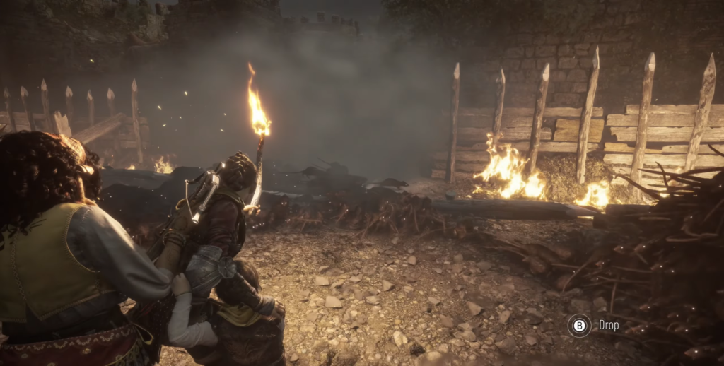 Амиция несет Гуго с факелом у стены