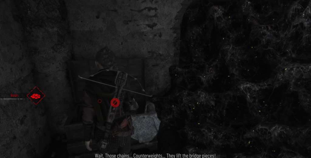 Амиция де Рун стоит у стены в A Plague Tale