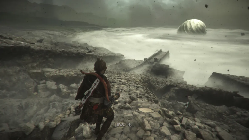 Амиция идет по руинам у туманного моря A Plague Tale