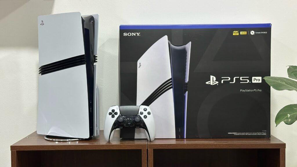 Консоль PlayStation 5 Pro и геймпад на тумбе