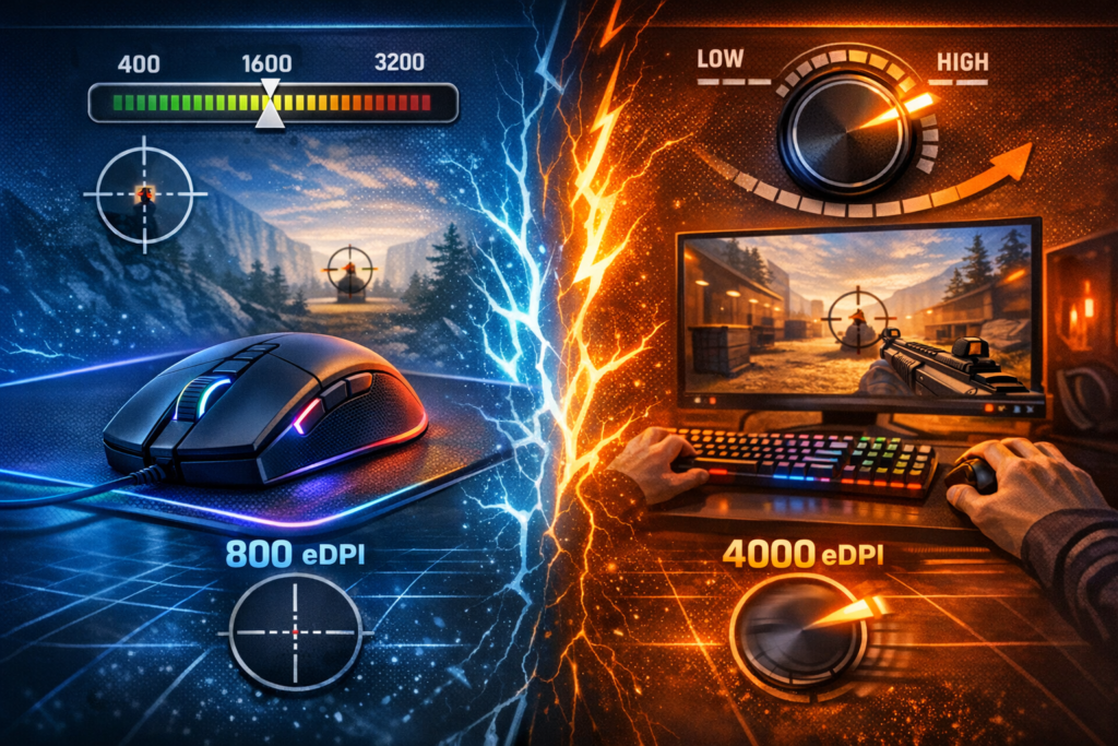 Игровая мышь и шутер на мониторе, сравнение eDPI