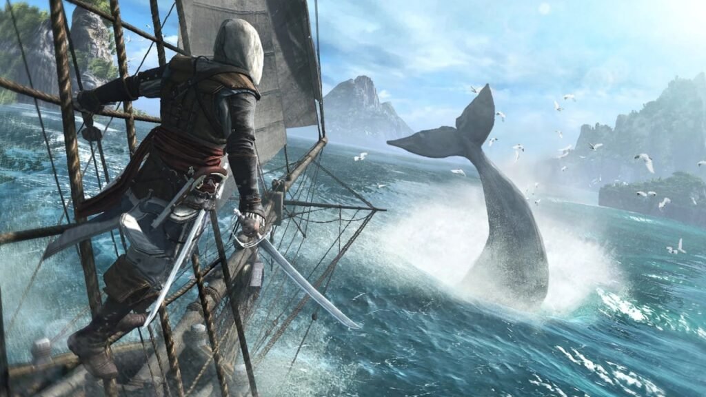 Эдвард Кенуэй Assassin’s Creed IV смотрит на кита в море