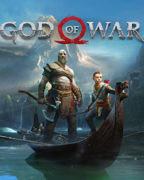 Кратос и Атрей стоят в лодке God of War