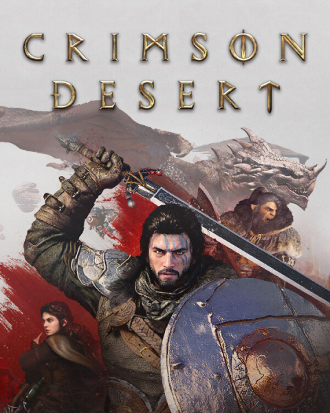 Воин с мечом и щитом на постере Crimson Desert