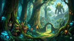 Лесные духи прячутся у дерева в лесу