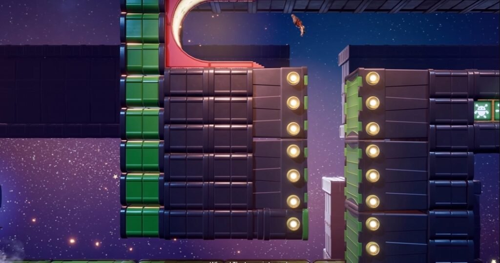 Персонаж прыгает между платформами в космосе