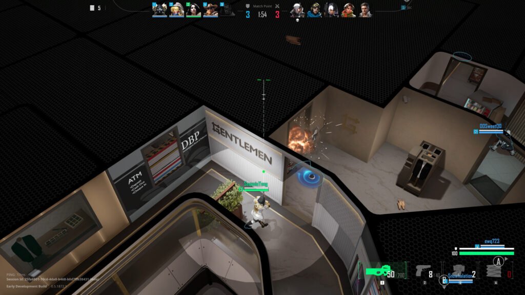 Персонаж стреляет в помещении магазина Gentleman в игре