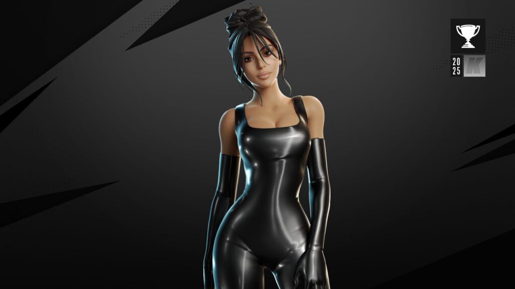 Женщина в чёрном латексе позирует на тёмном фоне